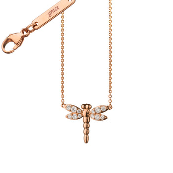 Diamond Critter Dragonfly "Grace" 18K Rose Gold Necklace